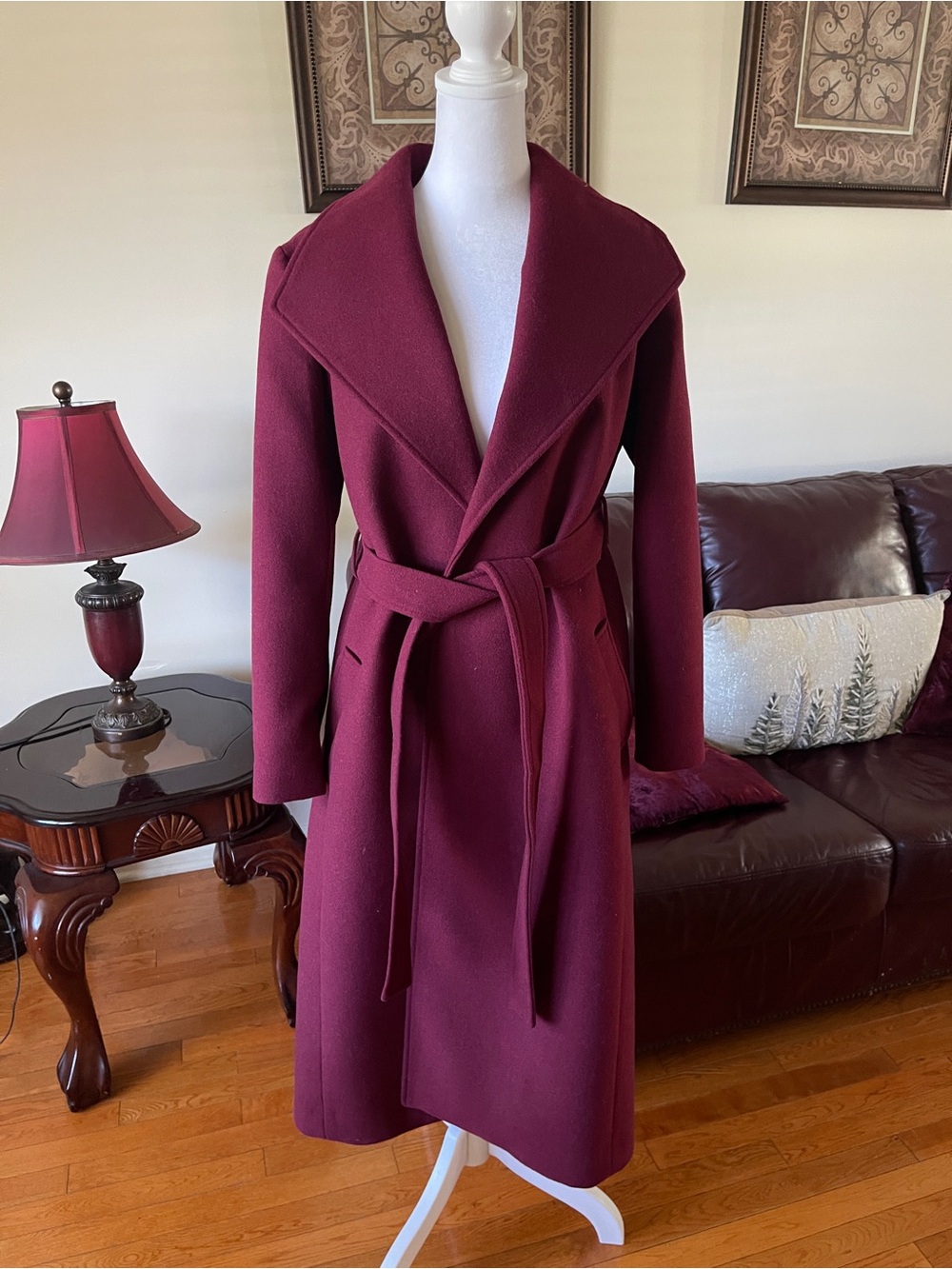 J.Crew Burgundy Wool Wrap Maxi Coat Belted Long Coat Size 00